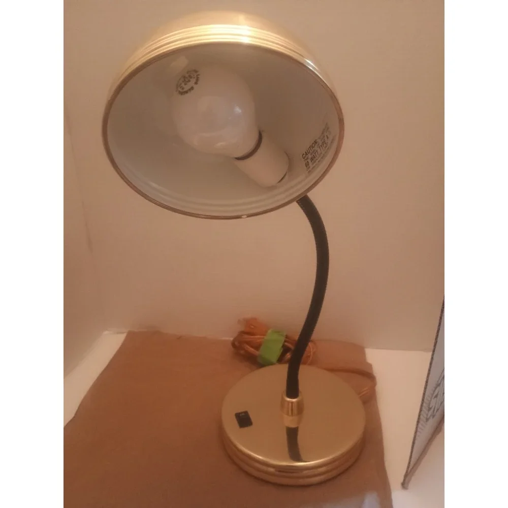 MCM 80'S Gold Brass Black Gooseneck Helo Leuchten Style Cheyenne Table Desk Lamp